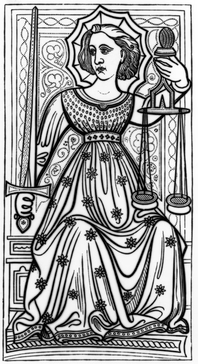 Gerechtigkeit, nach einer Tarotkarte aus dem 